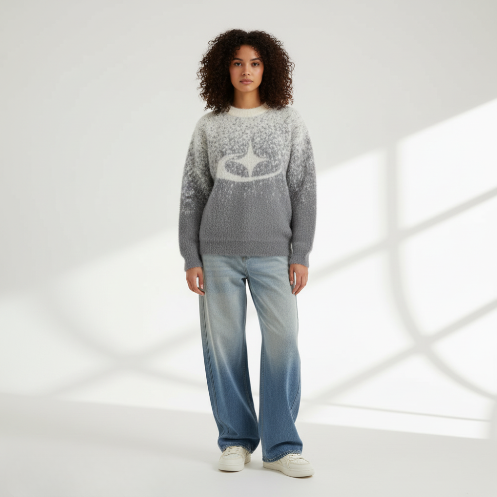 Stellar Splash Knitted Sweater - Gray