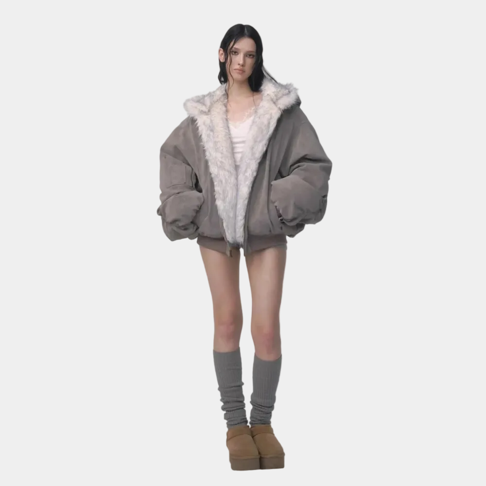 Oversized Reversible Fur Hooded Jacket