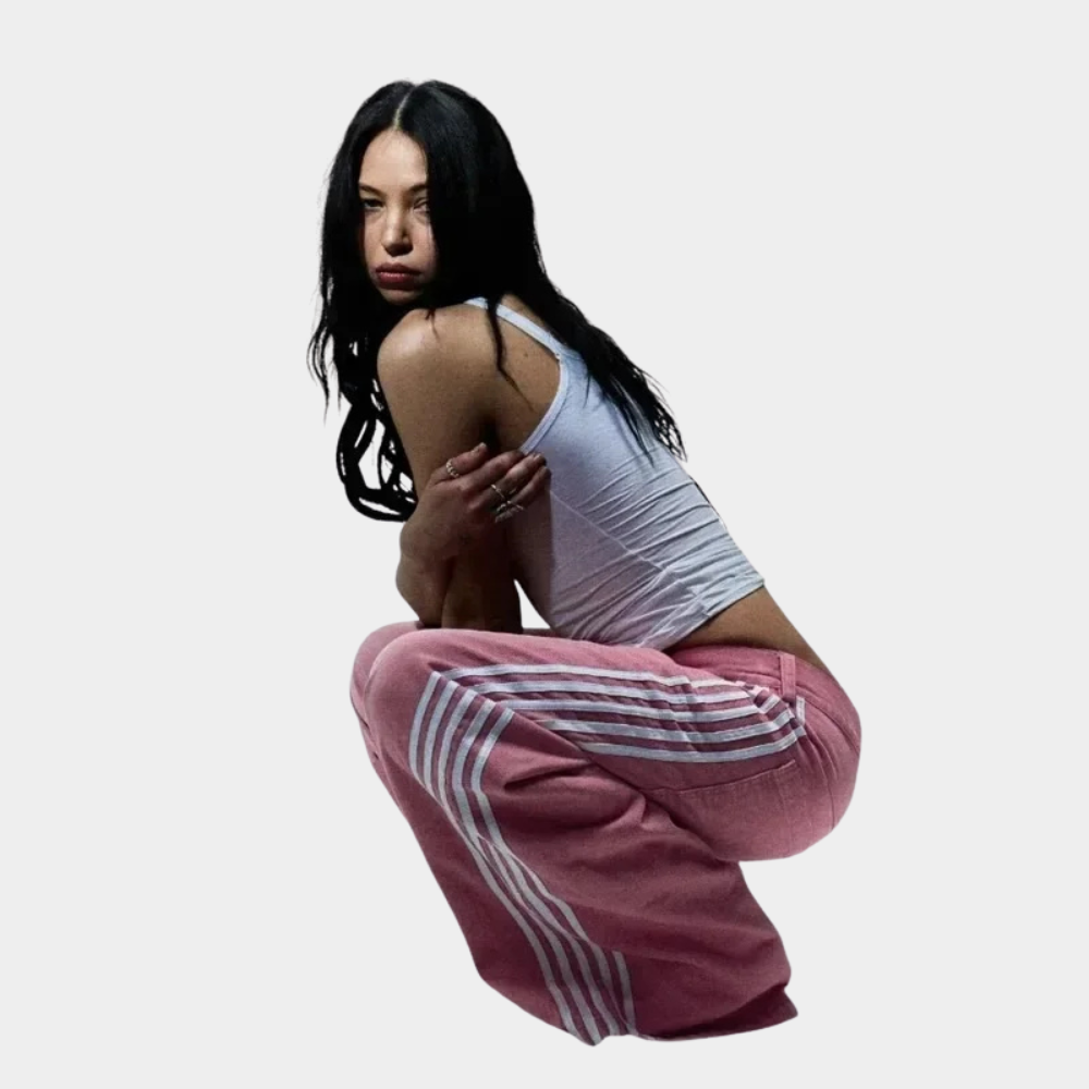 Embroidered Striped Baggy Jeans - Blue