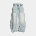 Denim Washed Distressed Barrel Jeans