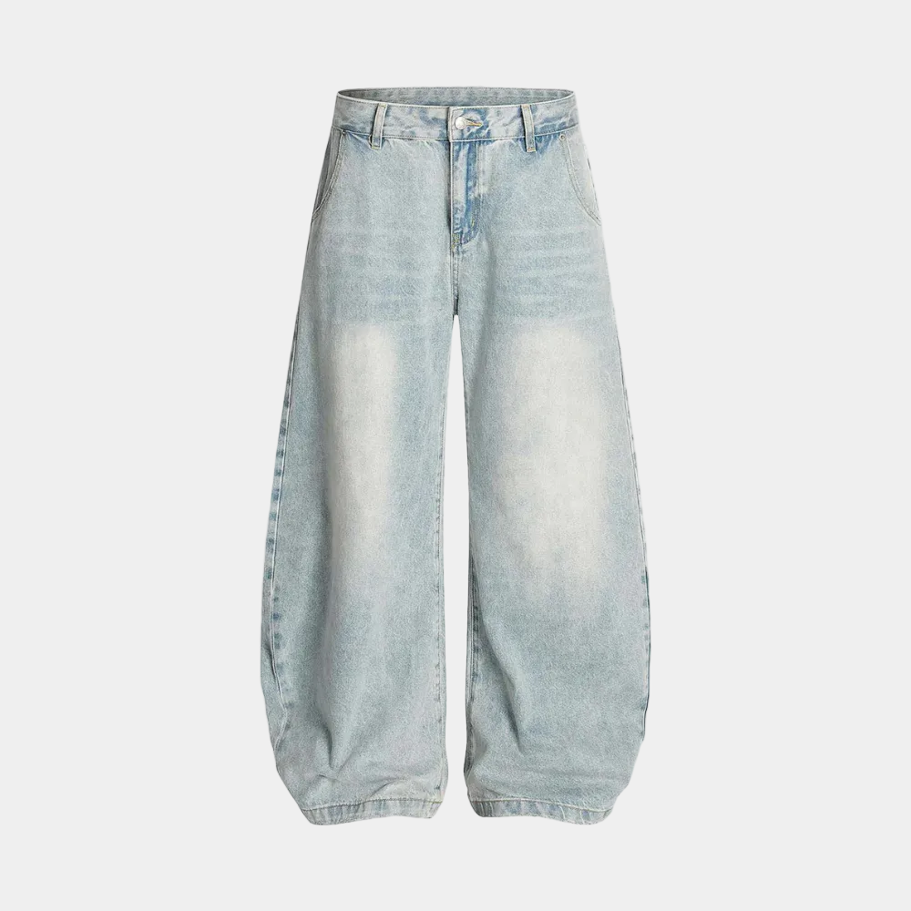 Denim Washed Distressed Barrel Jeans