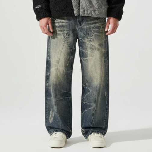 'Graphic Lining' Baggy Jeans