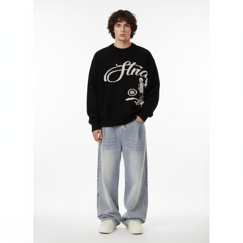 'Structure' Graphic Knitted Sweater - Black