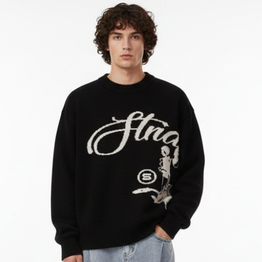 'Structure' Graphic Knitted Sweater - Black