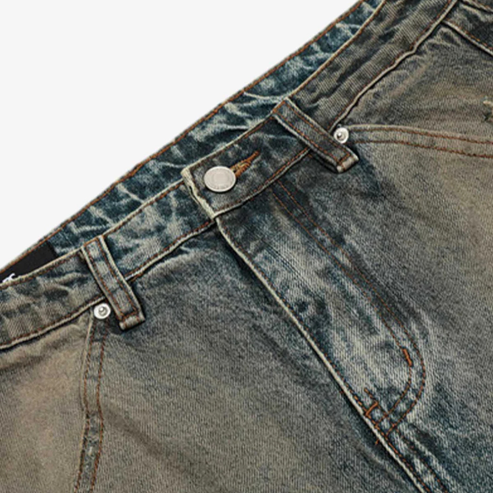 Vintage Mud-Dyed Distressed Barrel Jeans