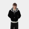 Streetwear Metal Clip Faux Fur Hooded Suede Bomber Jacket