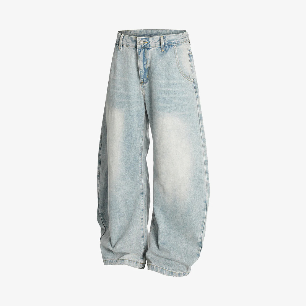 Denim Washed Distressed Barrel Jeans