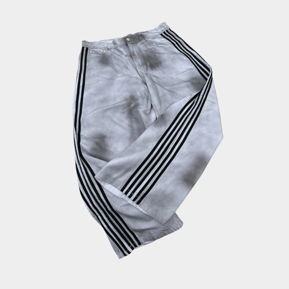 Embroidered Striped Baggy Jeans - Blue