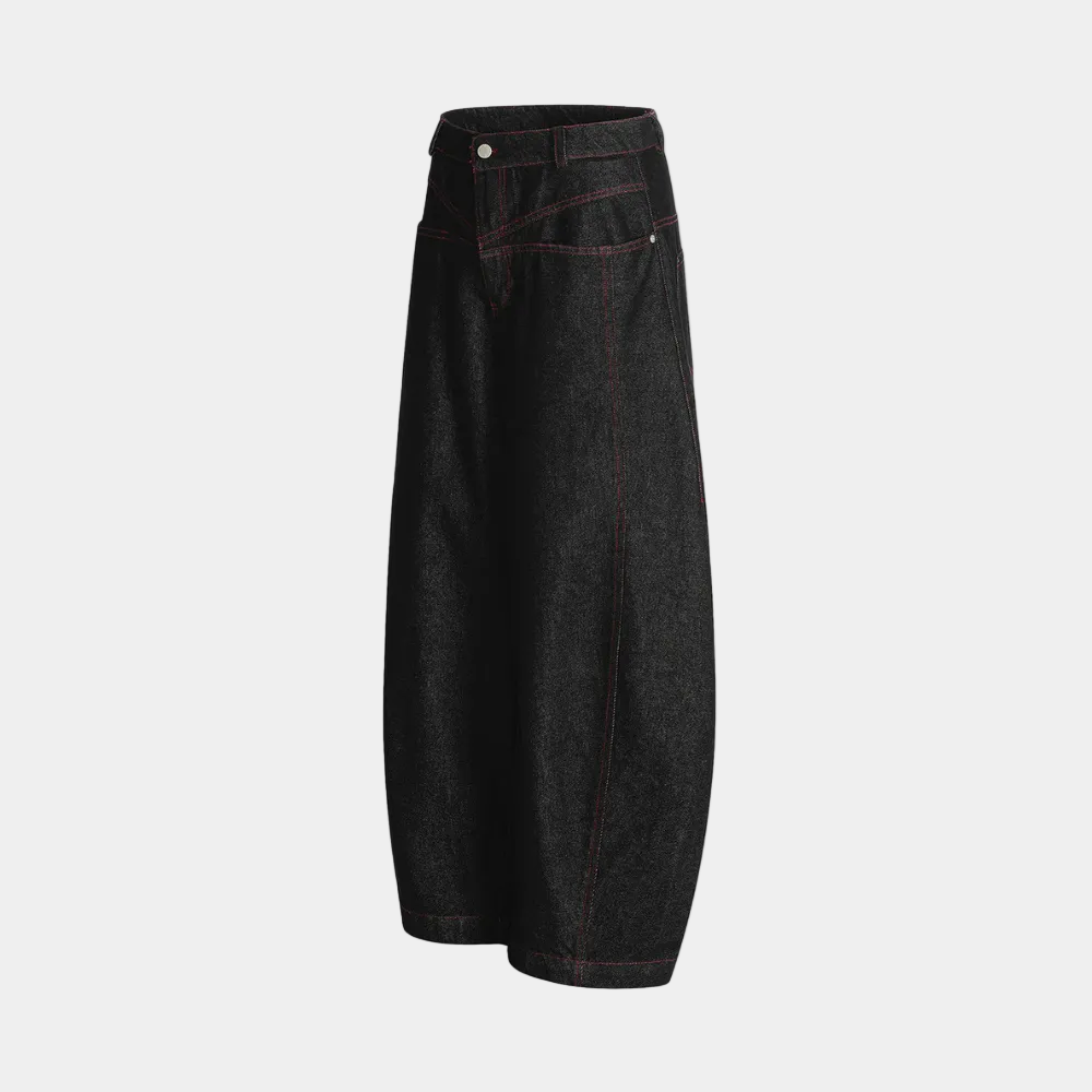 Street Culottes Red Stitching Barrel Jeans