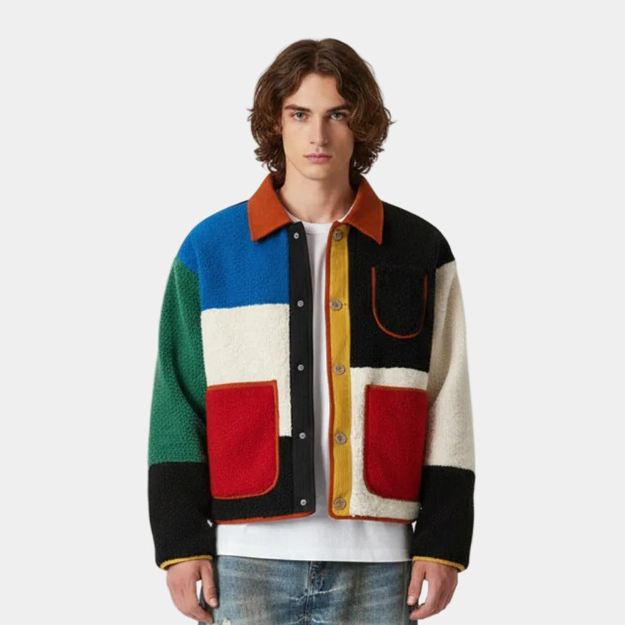 Vintage Lambswool Geometric Colorful Patchwork Jacket
