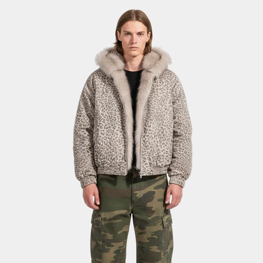 Cotton Cheetah Print Mink Fur Hooded Jacket - 2270