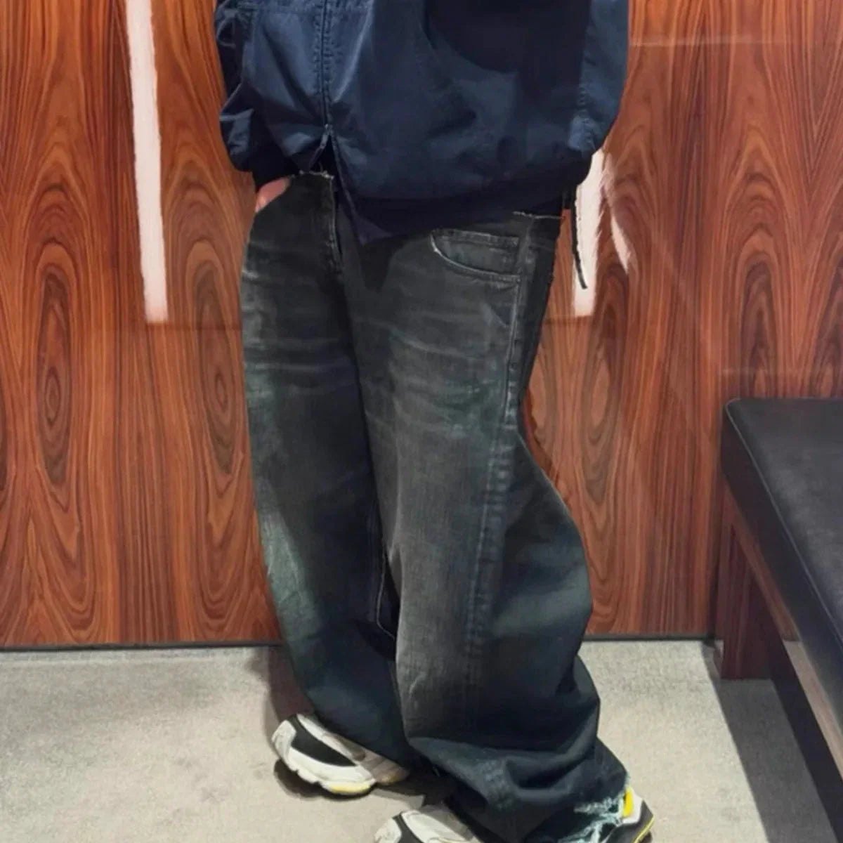 Cut-Up Washed Baggy Jeans