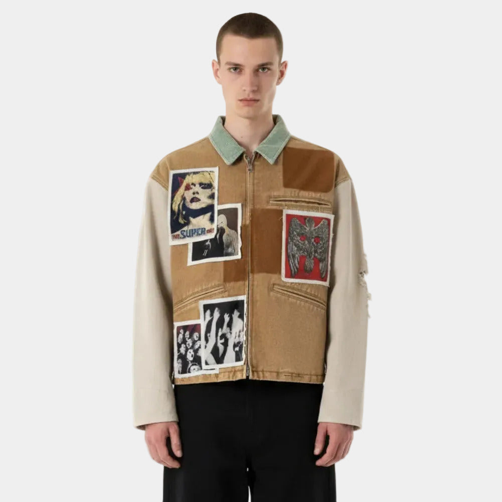 Punk Retro Collage Print Distressed Heavy Jacket - 2539