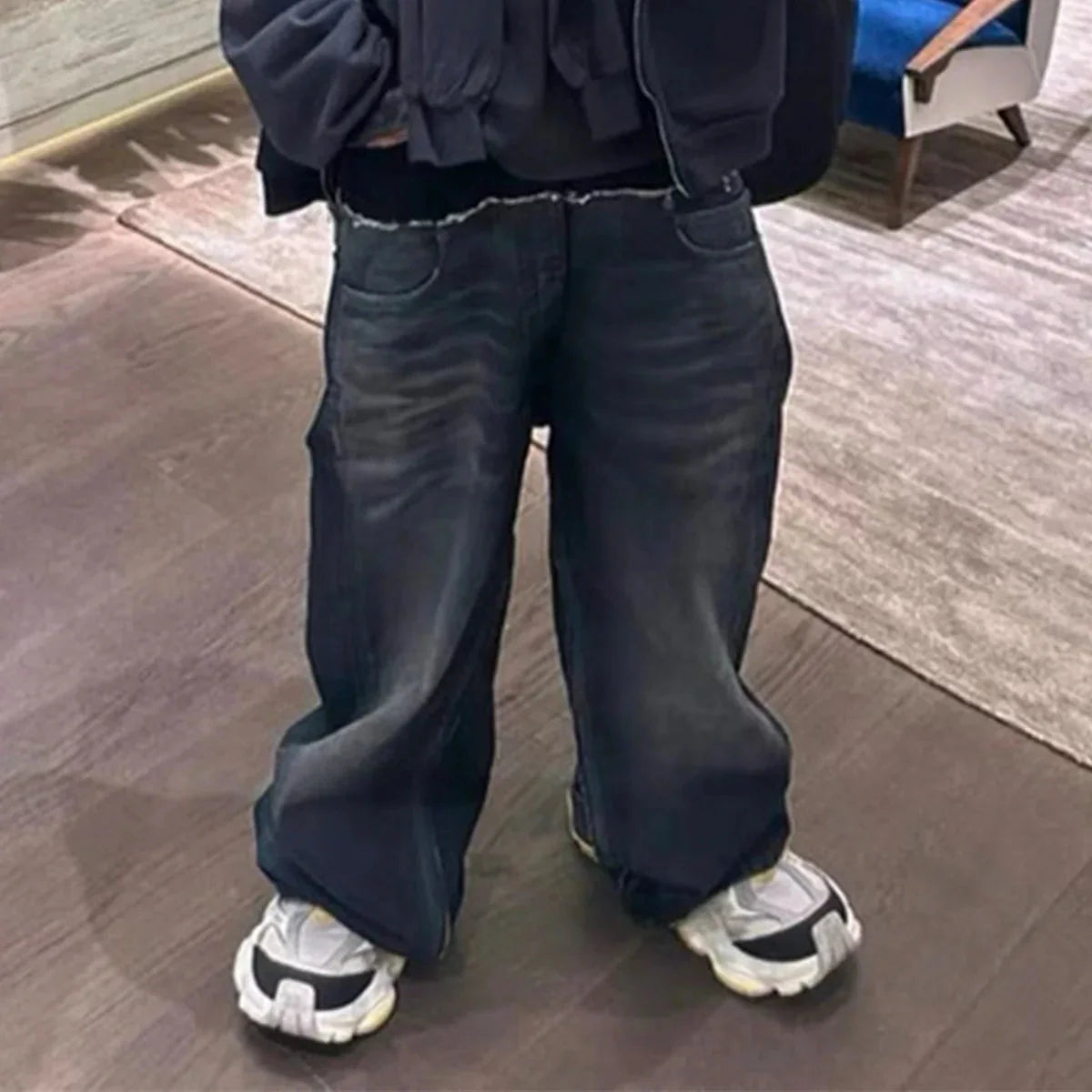 Cut-Up Washed Baggy Jeans