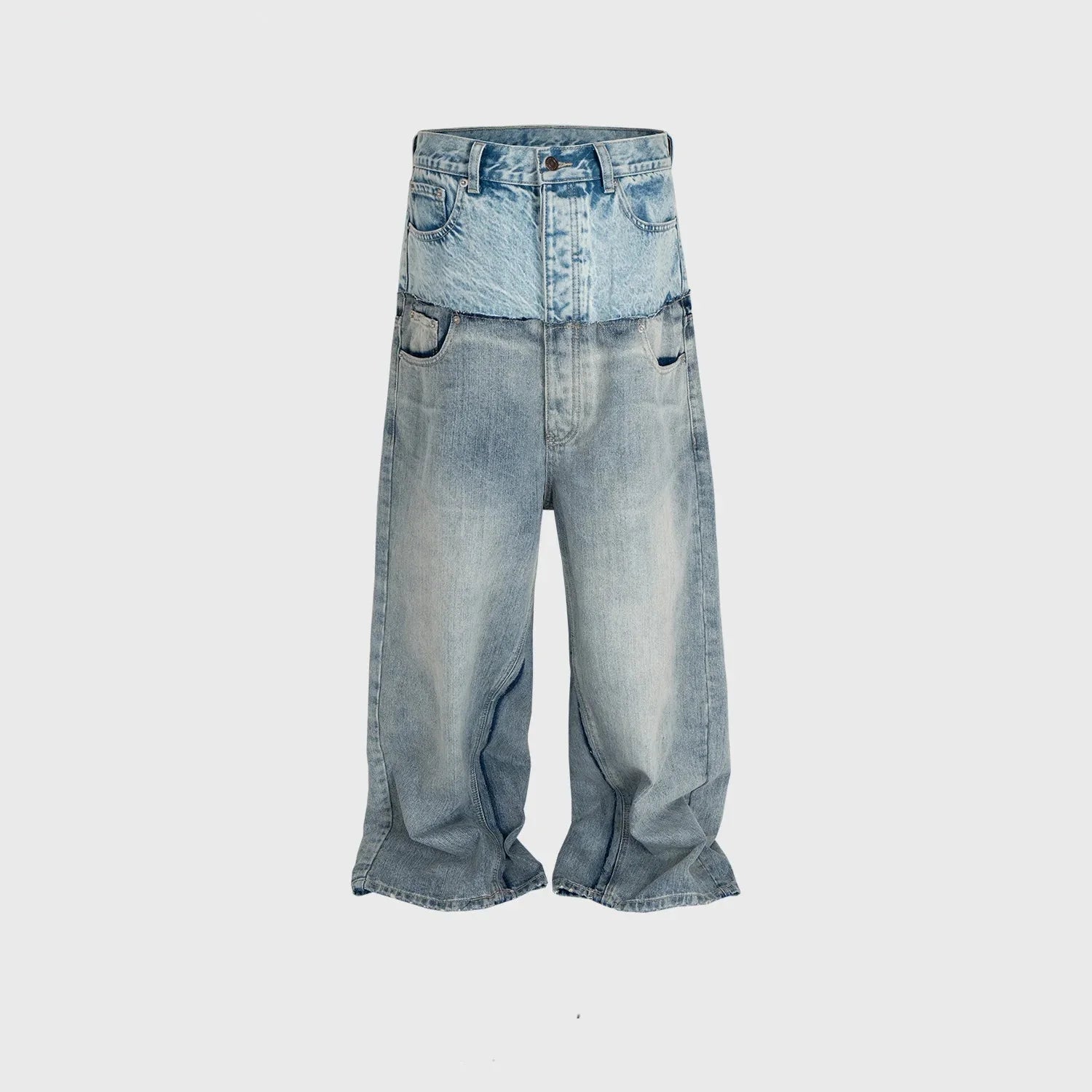 Cut-Up Washed Baggy Jeans