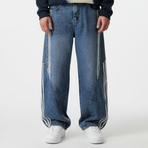 Denim Striped Barrel Jeans - Blue