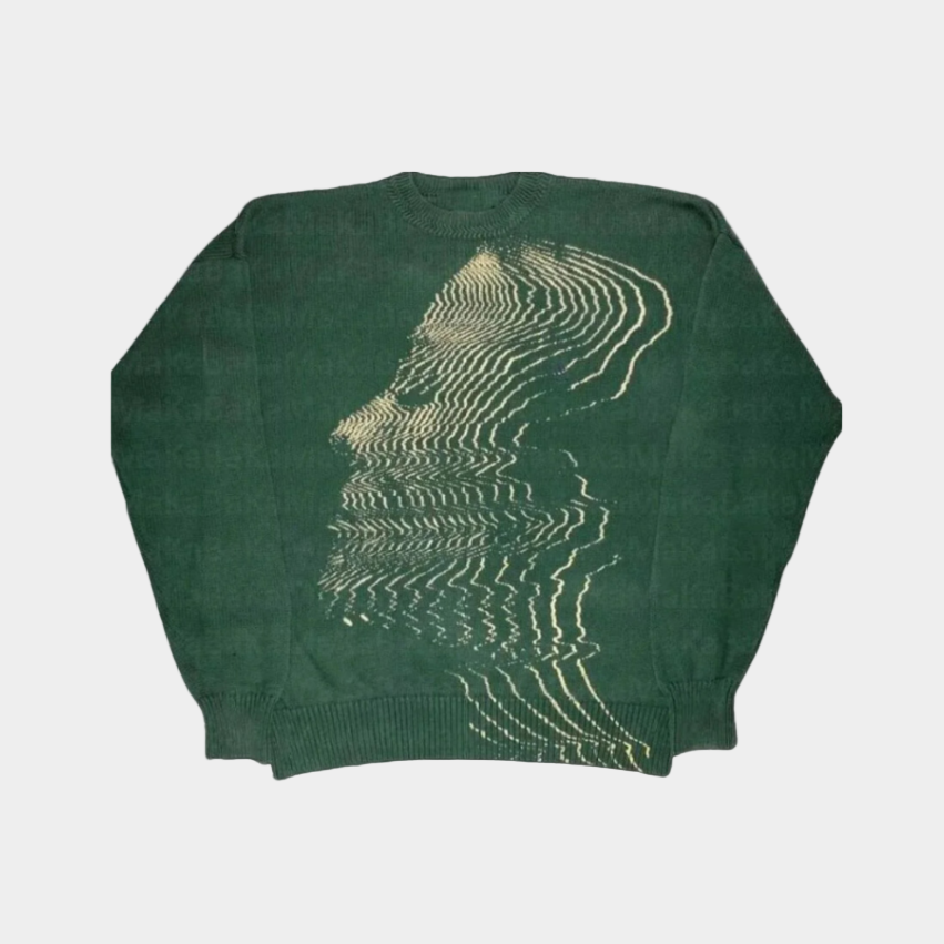 'Vibrations' Graphic Knitted Sweater - Moss Green