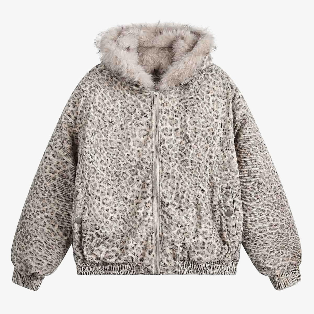 Cotton Cheetah Print Mink Fur Hooded Jacket - 2270